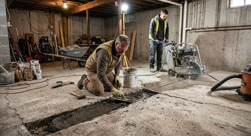 Cracked Basement Floor Repair in Montgomery County, MD